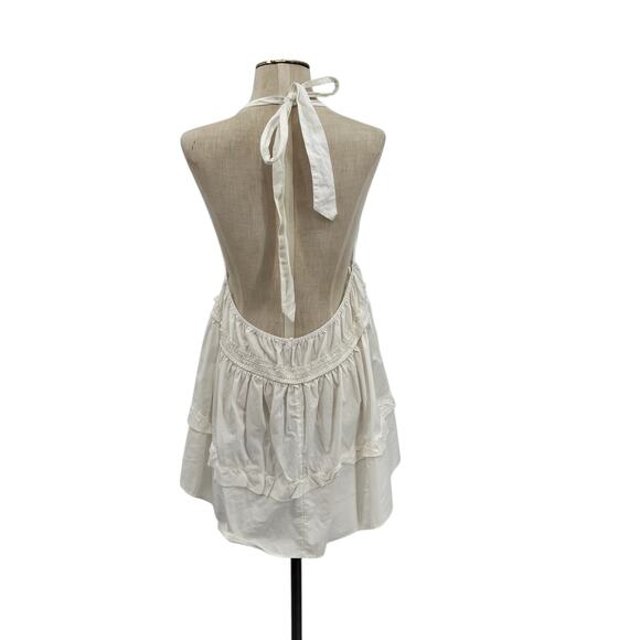 Free People Sail Away Tunic Dress Mini Halter Neck Tiered White Size Medium - Picture 9 of 15